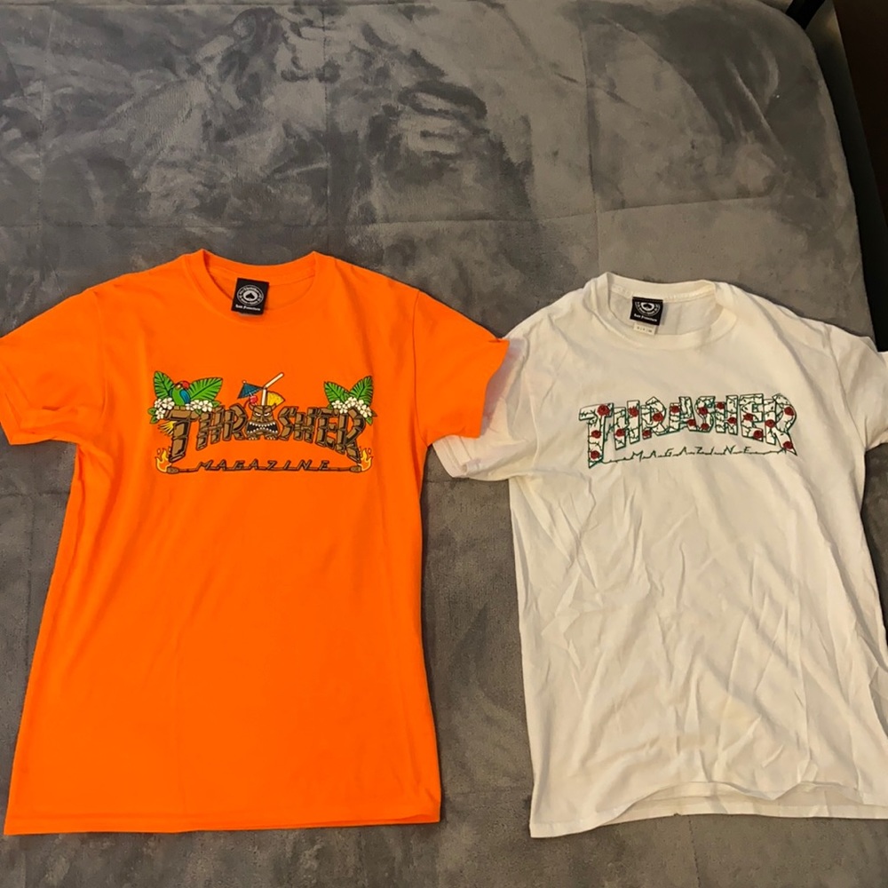 Thrasher Tiki Logo Shirt Orange & Thrasher Rose Vine Logo Shirt